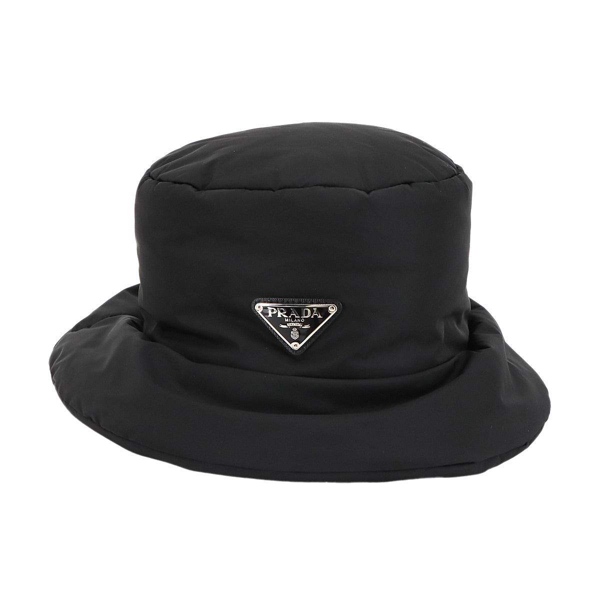 PRADA トライアングルロゴ パデット バケットハット 帽子 ポリアミド ブラック M 2HC248 Bucket Hat プラダ 90306444