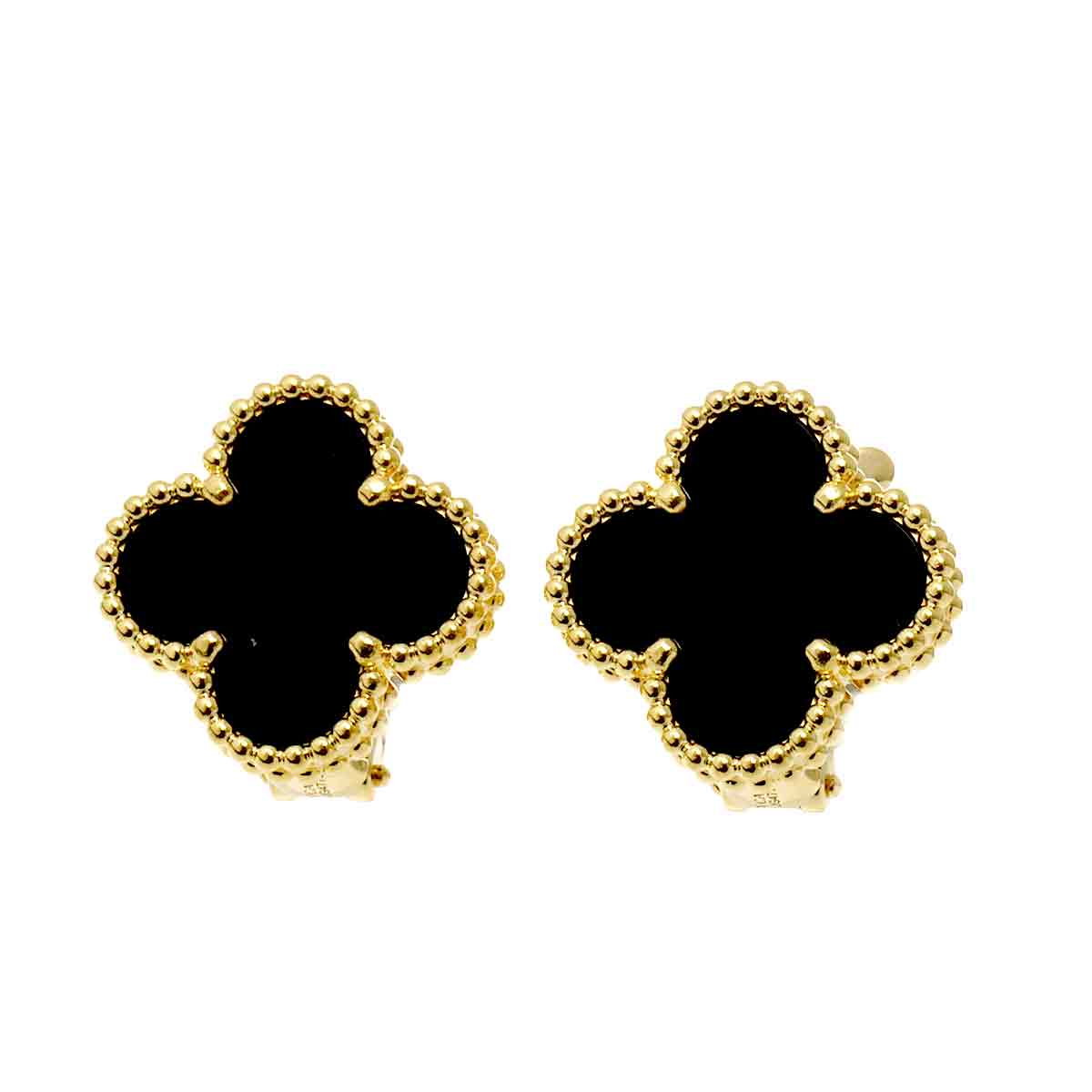 Van Cleef & Arpels ヴィンテージ アルハンブラ ピアス オニキス K18 YG 750 ヴァンクリーフ & アーペル【証明書付き】 90304643