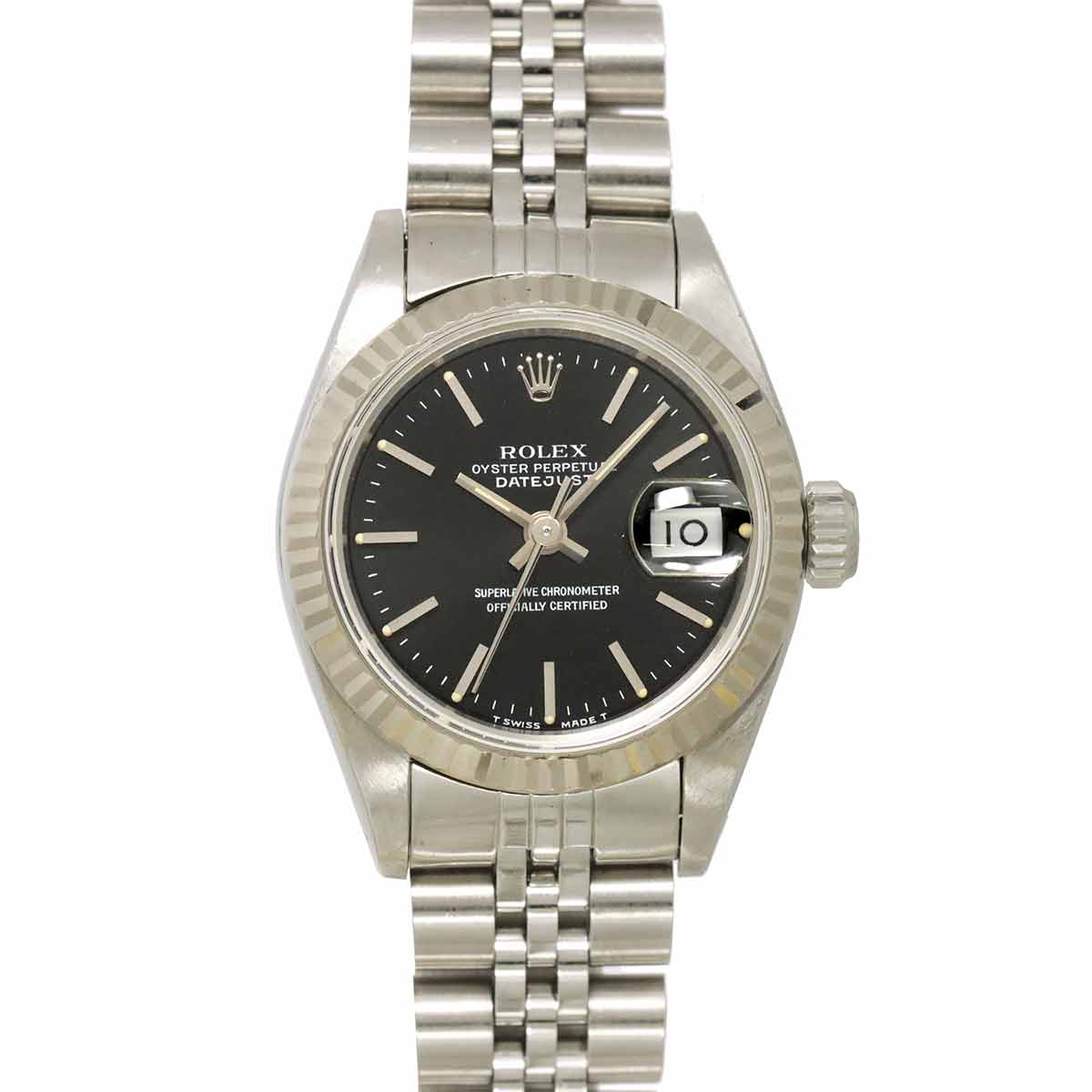 ROLEX デイトジャスト 69174 S番 レディース 腕時計 ブラック K18WG ホワイトゴールド オートマ 自動巻き ウォッチ Datejust ロレックス 90307044