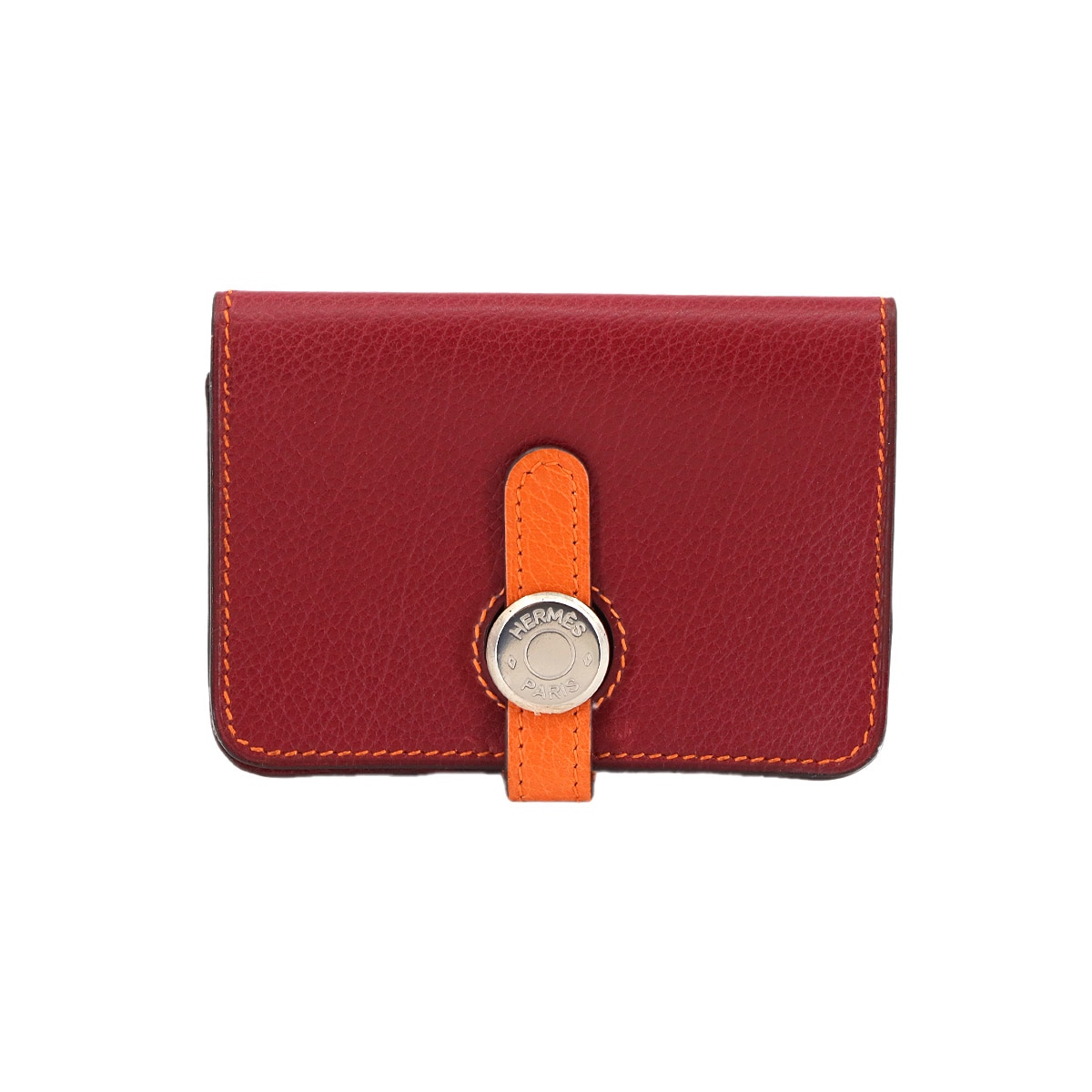 HERMES ドゴン カードケース レザー ルージュガランス オレンジ □L刻印 シルバー 金具 Dogon Card case エルメス 90305449