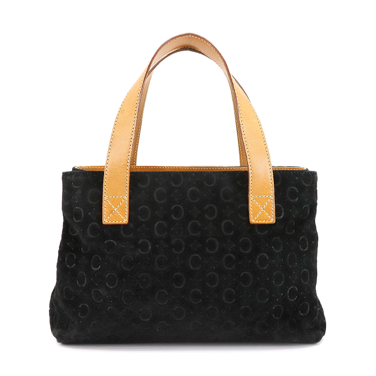 CELINE Cマカダム ハンド バッグ スエード レザー ブラック ブラウン シルバー 金具 ヴィンテージ Macadam C Logos Bag セリーヌ 90305719