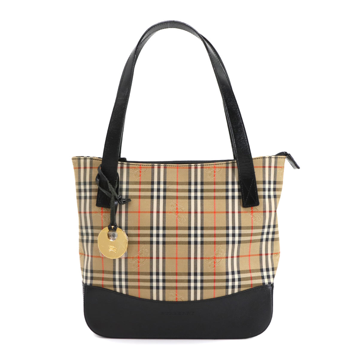 BURBERRY ノバチェック ハンド バッグ PVC レザー ベージュ ブラック