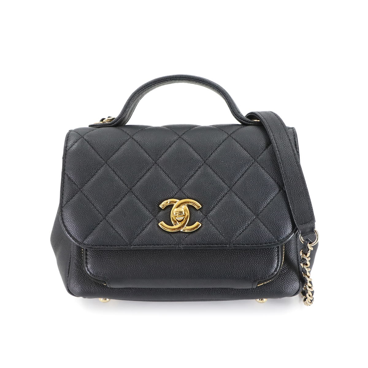 CHANEL マトラッセ ビジネスアフィニティ スモール 2way ハンド ショルダー バッグ キャビアスキン ブラック A93749 Matelasse Business Affinity Bag シャネル 90304482