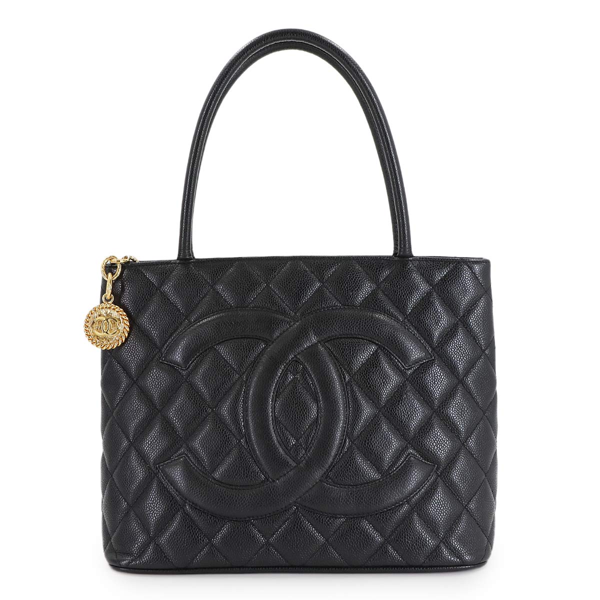 CHANEL 復刻トート バッグ キャビアスキン ブラック A01804 ゴールド 金具 ヴィンテージ Medallion Tote Bag シャネル 90304842