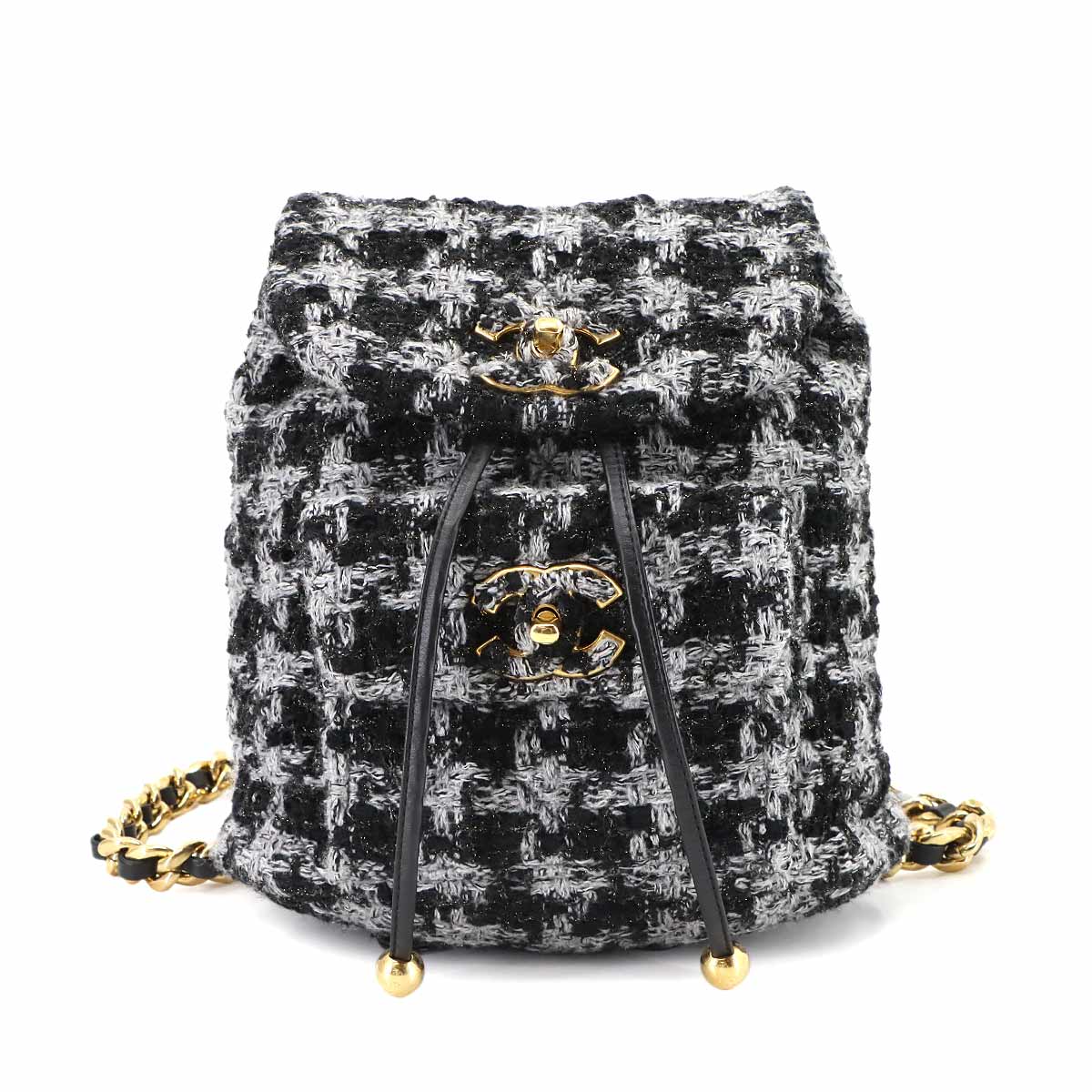 CHANEL ココマーク チェーン バックパック リュックサック ツイード レザー ブラック グレー Backpack シャネル 90306023