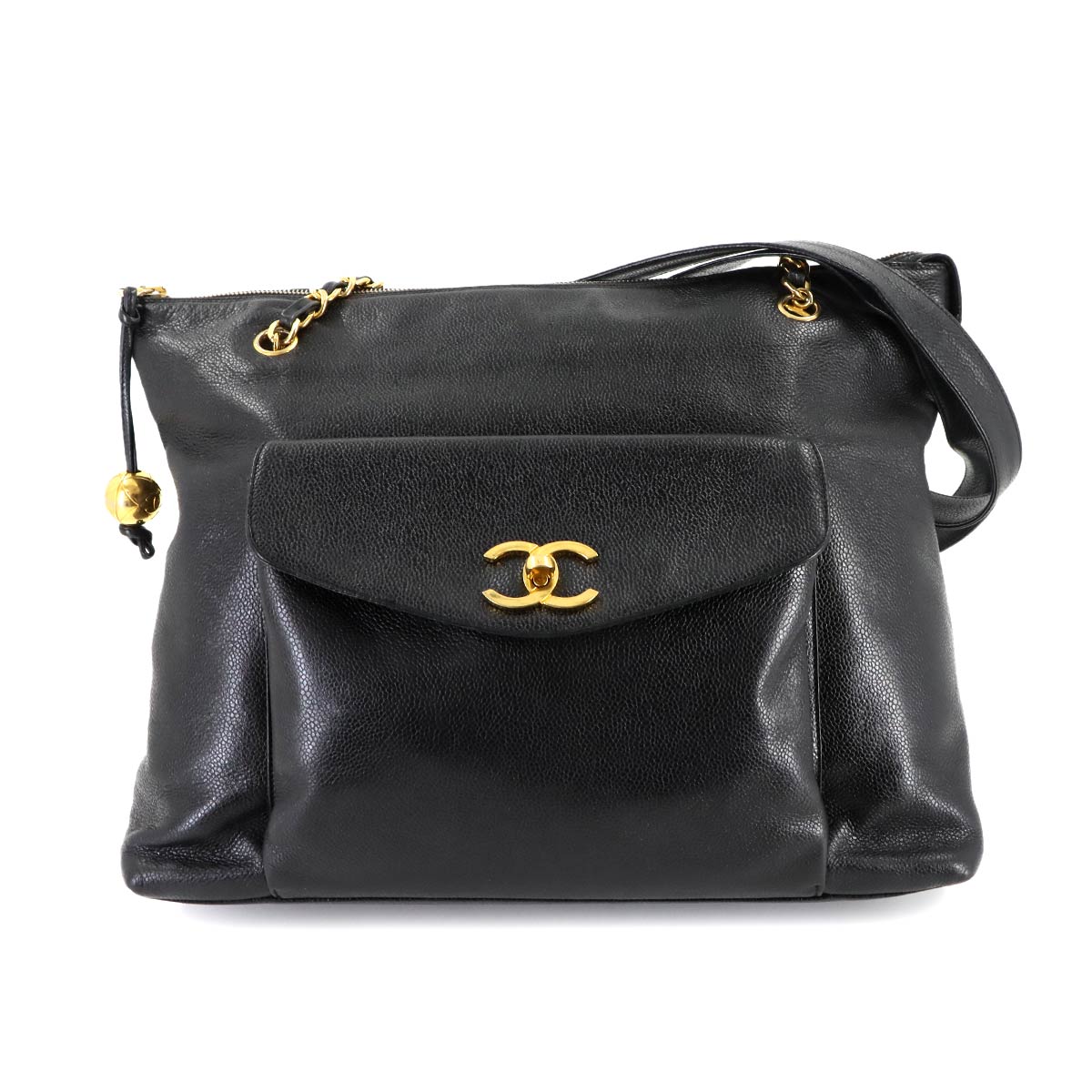 CHANEL チェーン トート バッグ キャビアスキン ブラック ゴールド 金具 ヴィンテージ Chain Tote Bag シャネル 90306198