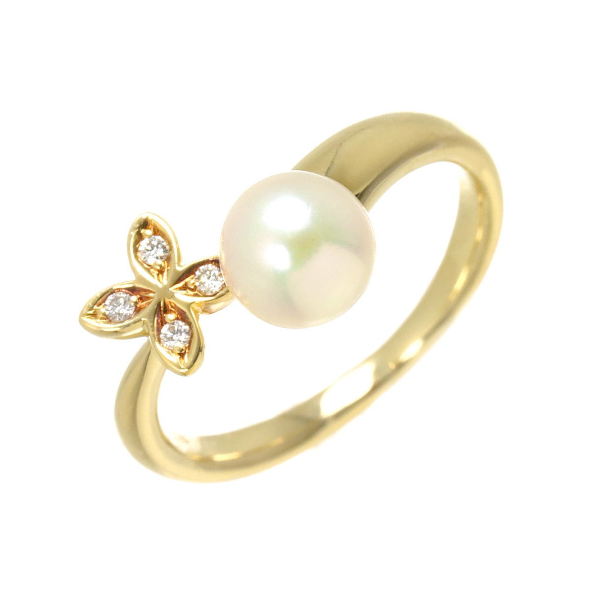 MIKIMOTO 10号 リング アコヤ真珠 6.2mm ダイヤ K18 YG イエローゴールド 750 パール 指輪 Akoya Pearl Ring 90303996