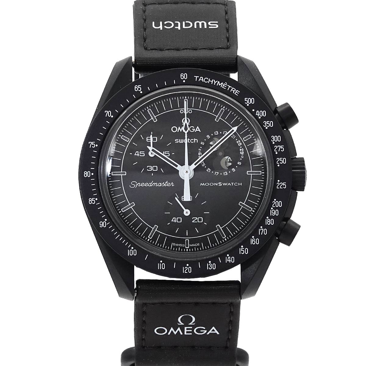 swatch OMEGA×swatch バイオセラミック ミッショントゥザムーンフェイズ ニュームーン SO33B700 クロノグラフ メンズ 腕時計 ブラック クォーツ Mission To The Moon スウォッチ 90308041