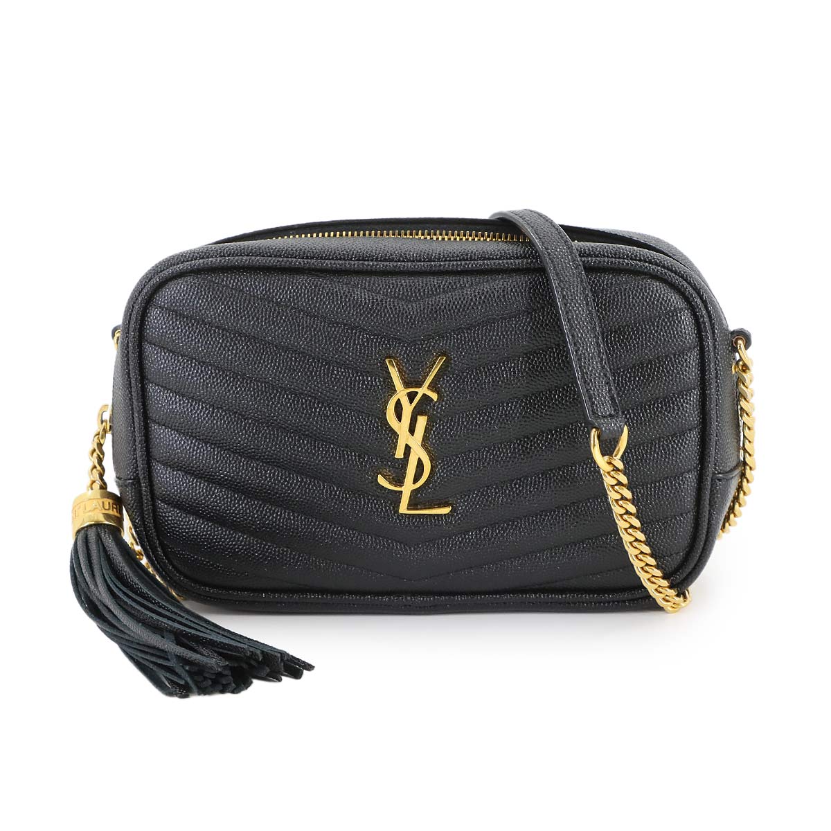 SAINT LAURENT ルー ミニ バッグ チェーン ショルダー バッグ レザー ブラック 618057 Lou Mini Bag サンローラン 90303197