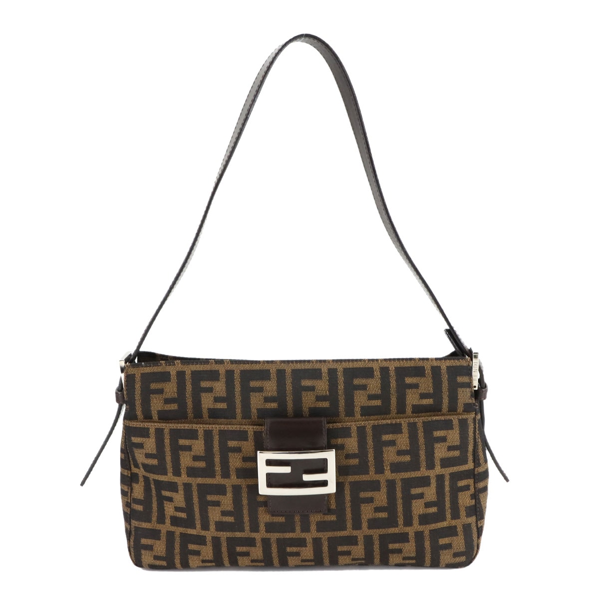 FENDI ズッカ ショルダー バッグ キャンバス レザー ブラウン ブラック 26566 シルバー 金具 Zucca Shoulder Bag フェンディ 90306100