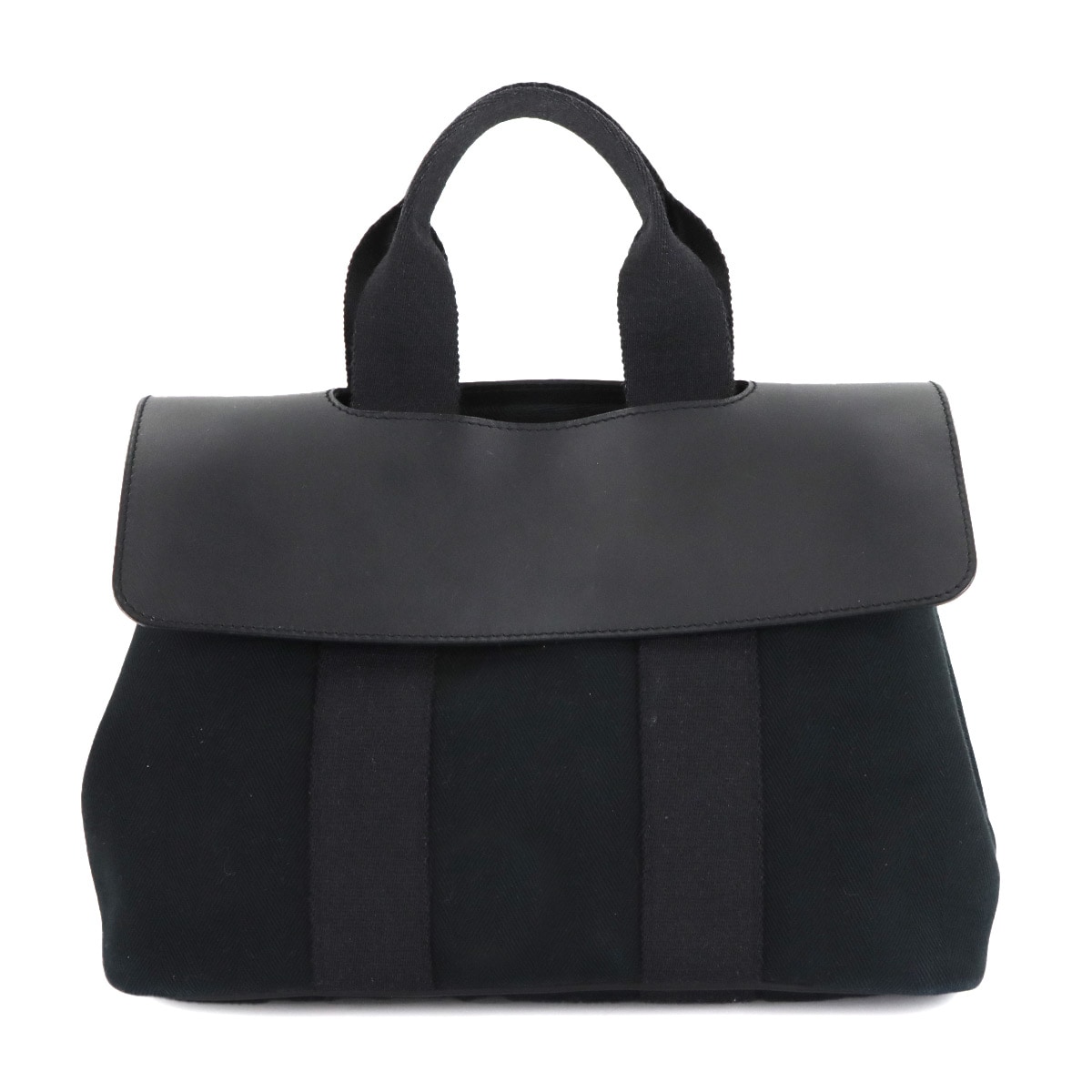 HERMES ヴァルパライソ PM ハンド バッグ トワルシェブロン レザー ブラック シルバー 金具 Valparaiso PM エルメス 90306478
