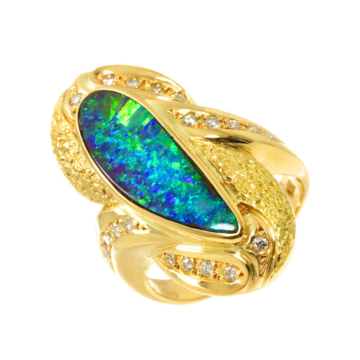 リング 12号 ブラックオパール 4.68ct ダイヤ 0.30ct K18 YG イエローゴールド 750 指輪 【鑑別カード付き】 Opal Ring 90304581