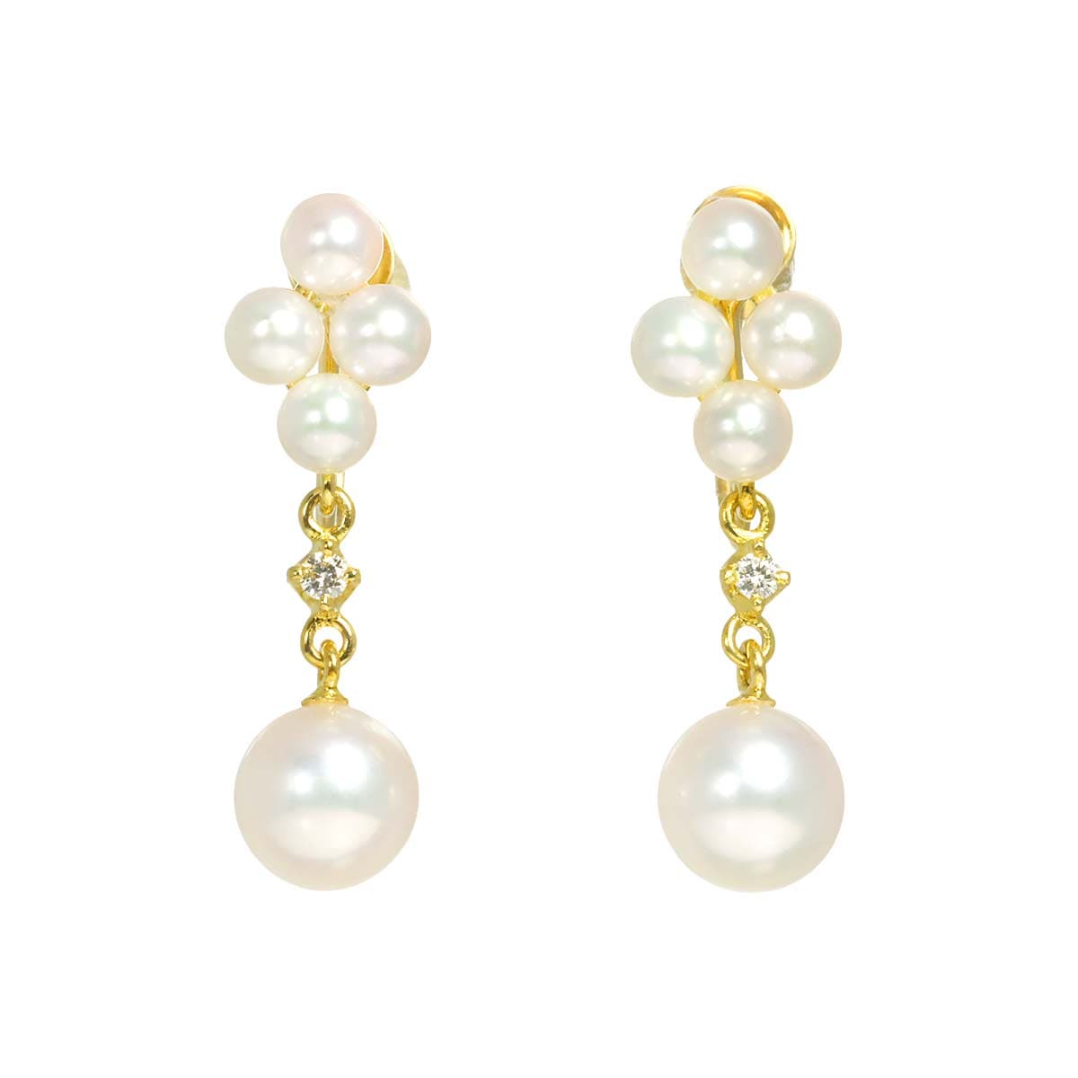 MIKIMOTO アコヤ真珠 6.5-3.5mm ダイヤ イヤリング K18 YG イエローゴールド 750 パール Earrings ミキモト 90305522