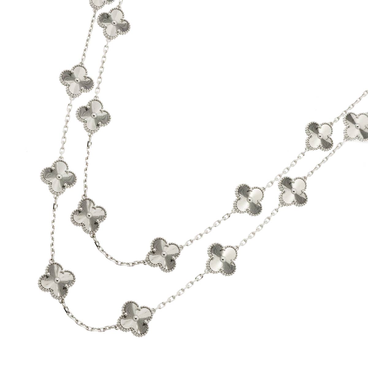 Van Cleef Arpels ヴィンテージ アルハンブラ ギヨシェ ロング ネックレス 20P 86cm K18 WG 750【証明書付き】Necklace ヴァンクリーフ & アーペル 90308085