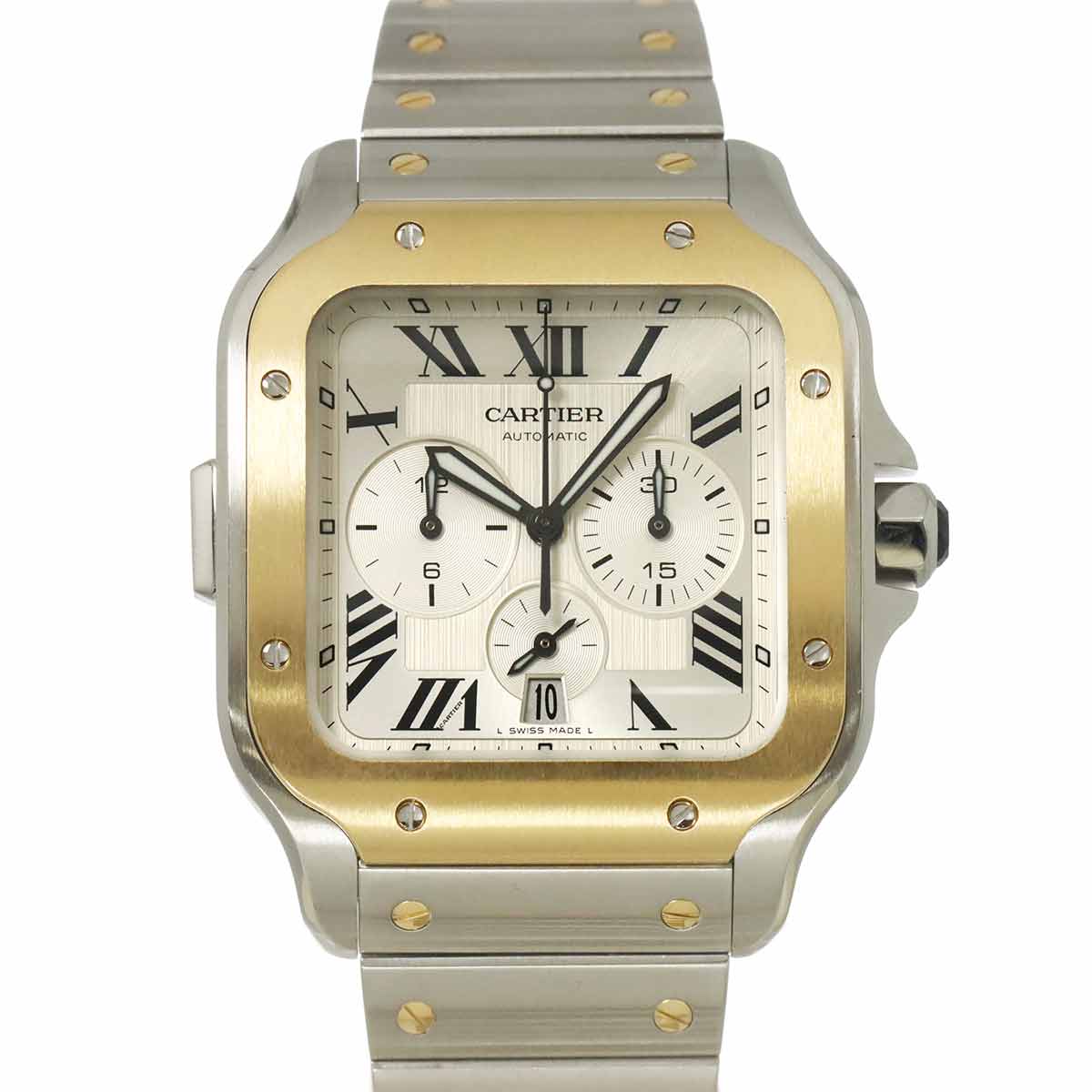 Cartier サントスドゥカルティエ クロノグラフ XL コンビ W2SA0008 メンズ 腕時計 デイト シルバー K18YG イエローゴールド オートマ 自動巻き ウォッチ Santos De Cartier カルティエ 90303295