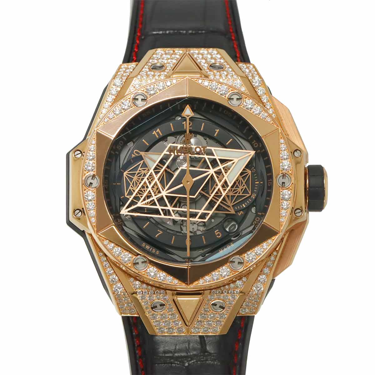 HUBLOT ビッグバン ウニコ サンブルー II キングゴールド パヴェ 418 OX 1108 RX 1604 MXM20 世界限定100本 クロノグラフ メンズ 腕時計 ダイヤモンド デイト スケルトン K18PG オートマ 自動巻き ウォッチ Big bang ウブロ 90304059