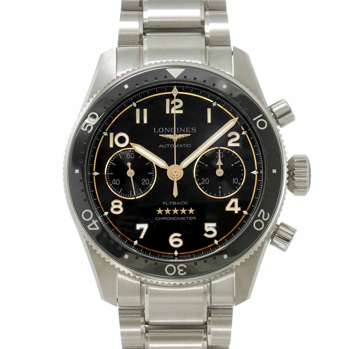 LONGINES スピリット フライバック L3 821 4 クロノグラフ メンズ 腕時計 ブラック オートマ 自動巻き ウォッチ Spirit ロンジン 90307631