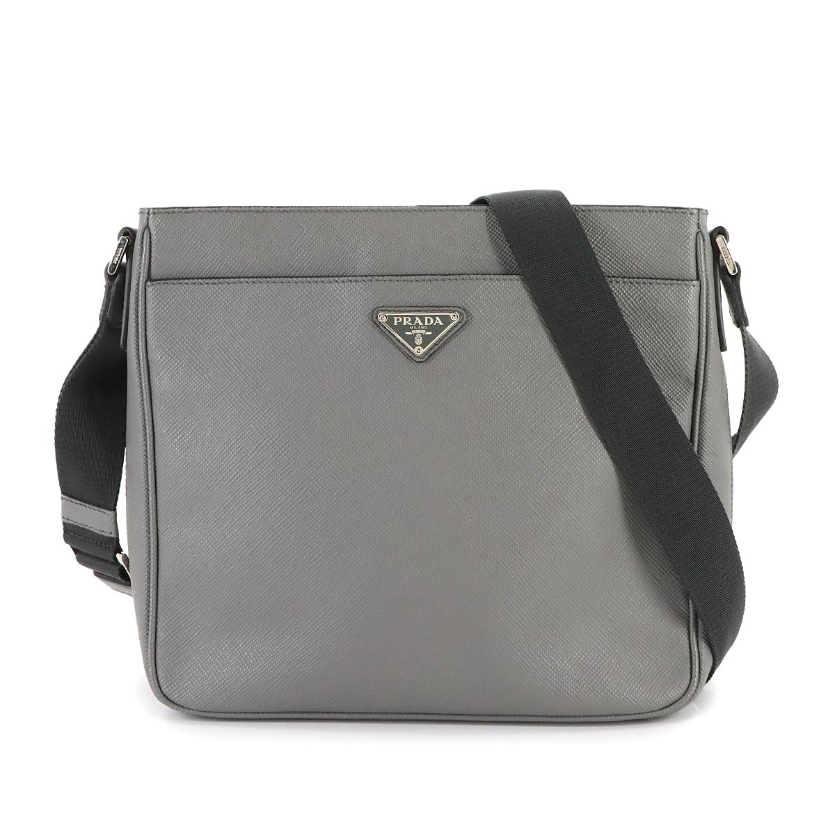 PRADA サフィアーノ ショルダー バッグ レザー グレー 2VH086 Shoulder Bag プラダ 90306090