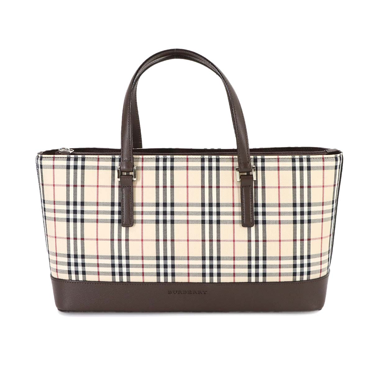 BURBERRY ノバチェック ハンド バッグ PVC レザー ベージュ ブラック