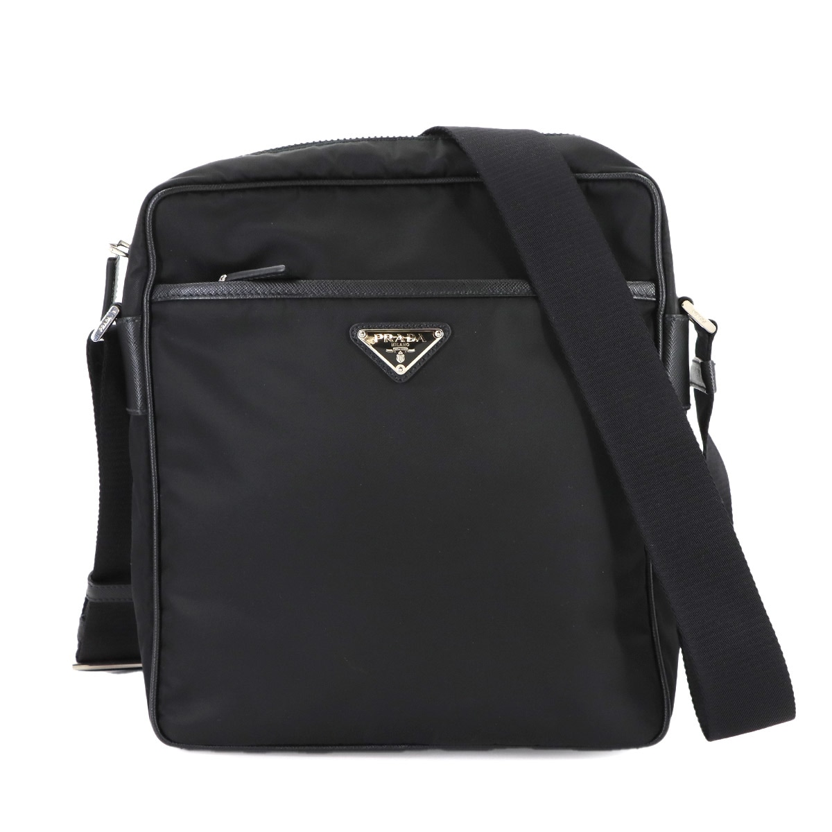 PRADA ショルダー バッグ ナイロン サフィアーノレザー ネロ ブラック 2VH002 シルバー 金具 Shoulder Bag プラダ 90306294