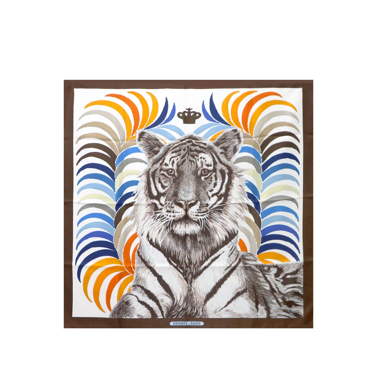 HERMES カレ 90 大判 スカーフ Tigre Royal 王者の虎 シルク 100% マロン ブロン Carre Scarf エルメス 90306497