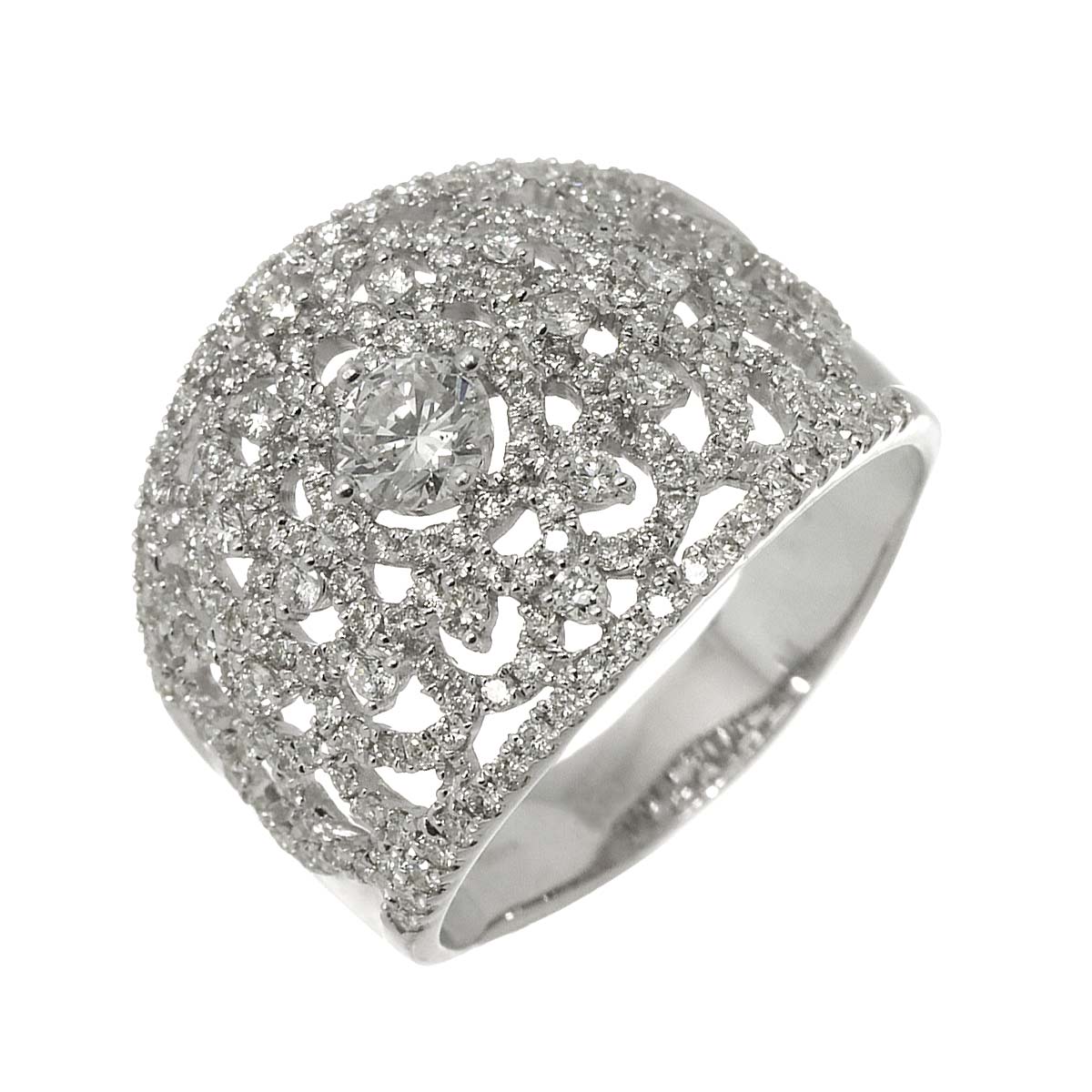 リング 19.5号 ダイヤ 0.384ct F/SI-2 1.19ct K18 WG ホワイトゴールド 750 指輪 【鑑定書付き】 Diamond Ring 90304356