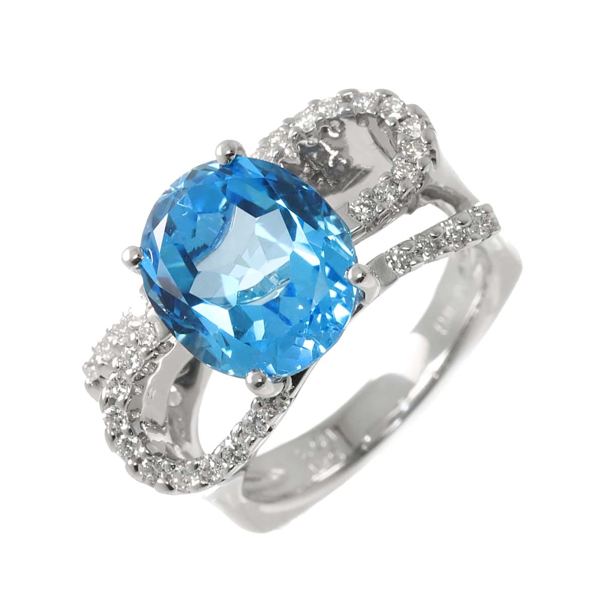 リング 13.5号 ブルートパーズ 6.41ct ダイヤ 0.34ct K18 WG ホワイトゴールド 750 指輪 Topaz Ring 90304590