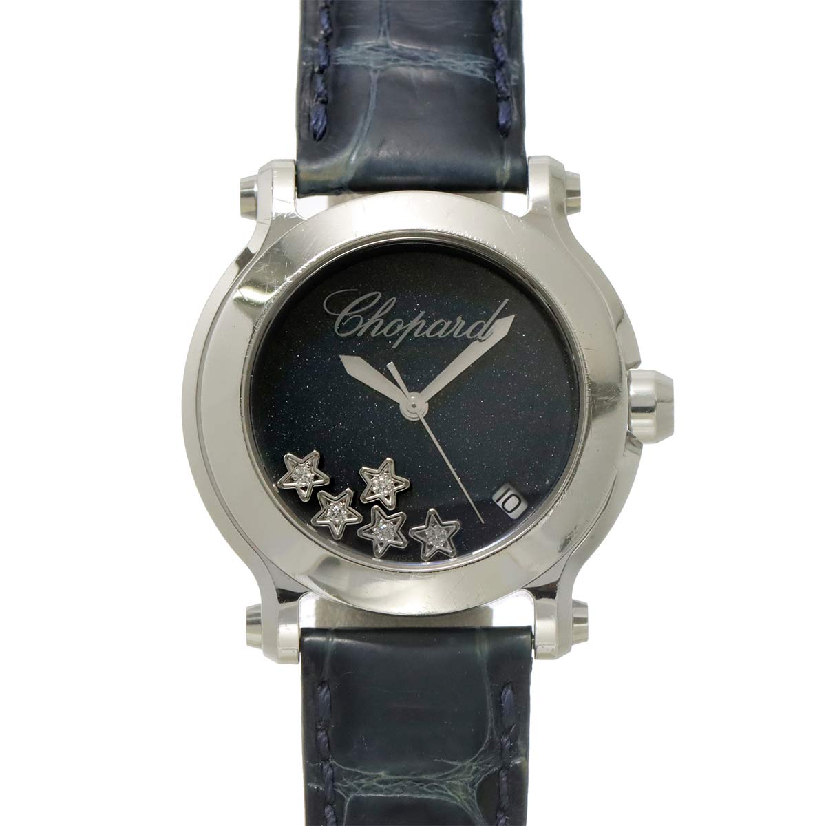 Chopard ハッピースポーツ 278475-3020 150周年記念 デイト レディース 腕時計 4P スター ダイヤ ネイビー クォーツ ウォッチ Happy sports ショパール 90308050
