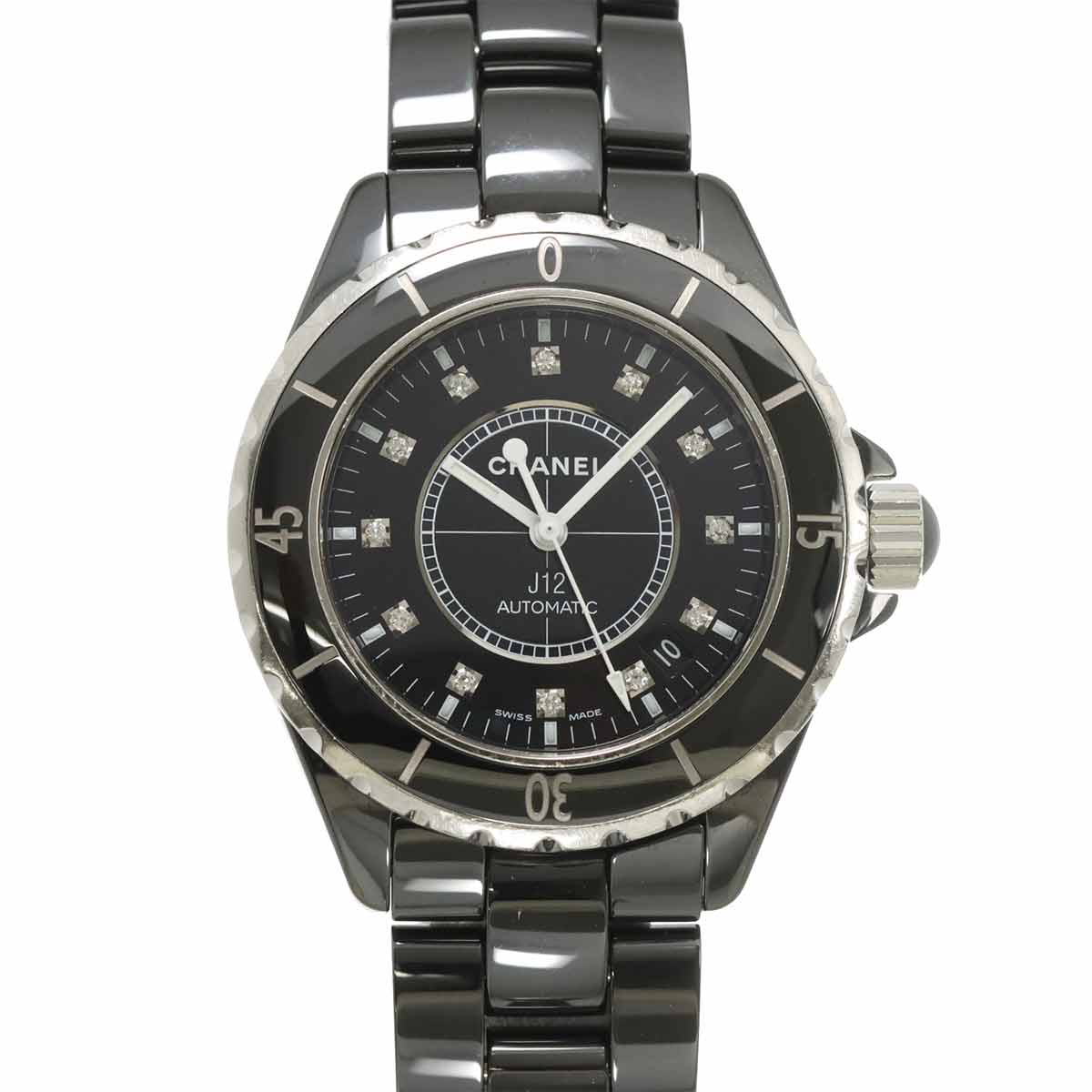 CHANEL J12 38mm H1626 メンズ 腕時計 12P ダイヤ ブラック セラミック デイト オートマ 自動巻き ウォッチ シャネル 90308325