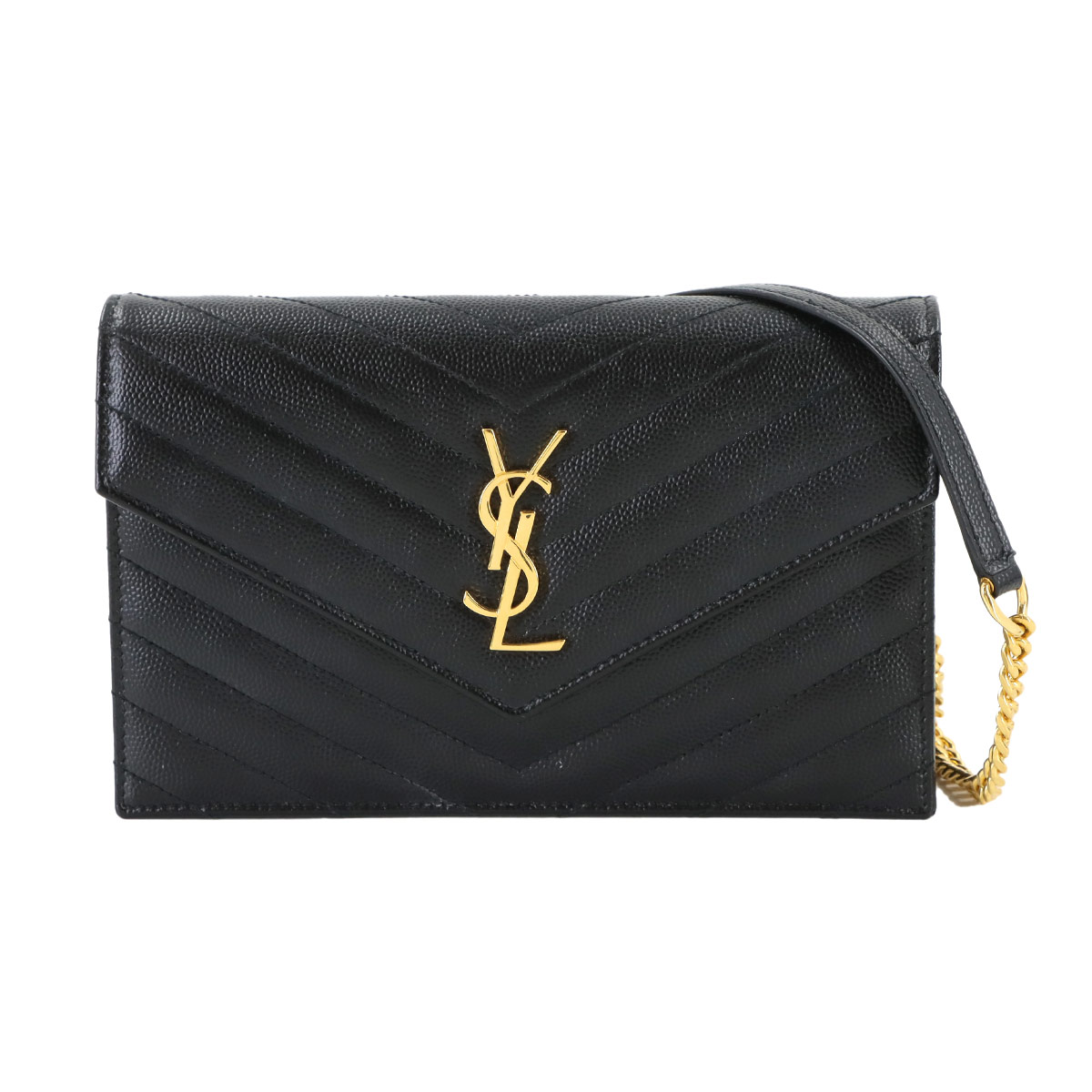 SAINT LAURENT カサンドラ エンベロープ チェーン ウォレット 長財布 レザー ブラック 742920 ゴールド 金具 Cassandre Envelope Chain Wallet サンローラン 90306164