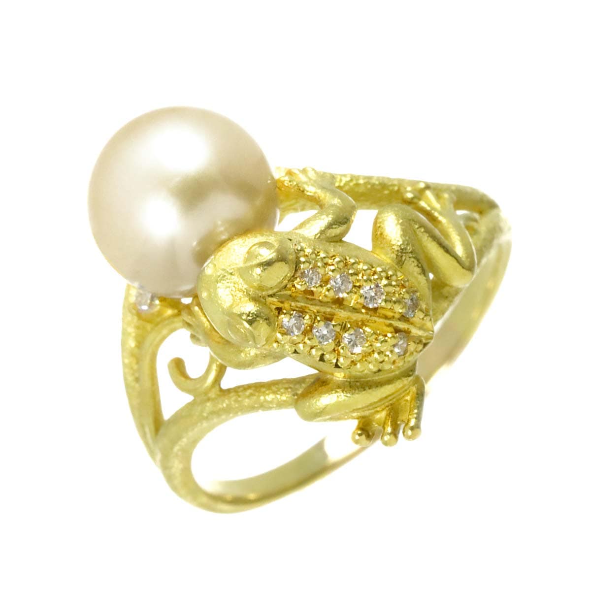 リング 22号 白蝶真珠 9.8mm ダイヤ 0.10ct K18 YG イエローゴールド 750 パール 指輪 Pearl Ring 90306938