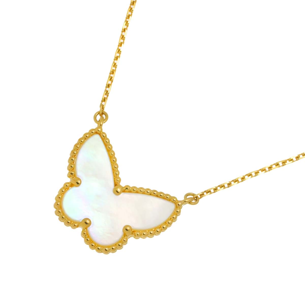 Van Cleef & Arpels ラッキー アルハンブラ パピヨン ネックレス 42cm シェル K18 YG イエローゴールド 750 Papillon Necklace ヴァンクリーフ & アーペル 90304306