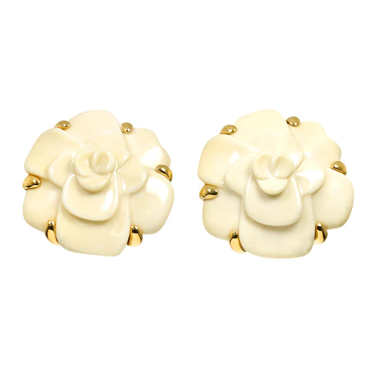 CHANEL カメリア カショロン イヤリング K18 YG イエローゴールド 750 Camelia Cacholong Earrings Clip on シャネル 90305488
