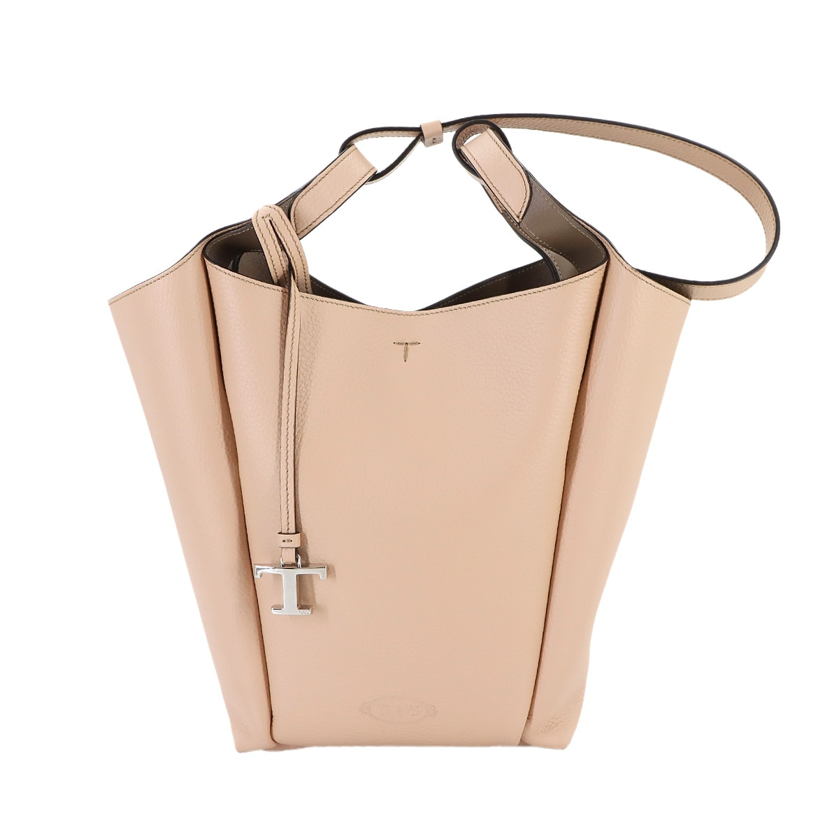 TOD'S Tタイムレス バケット バッグ スモール 2way ハンド ショルダー バッグ レザー ベージュ シルバー 金具 Bucket Bag トッズ 90306358