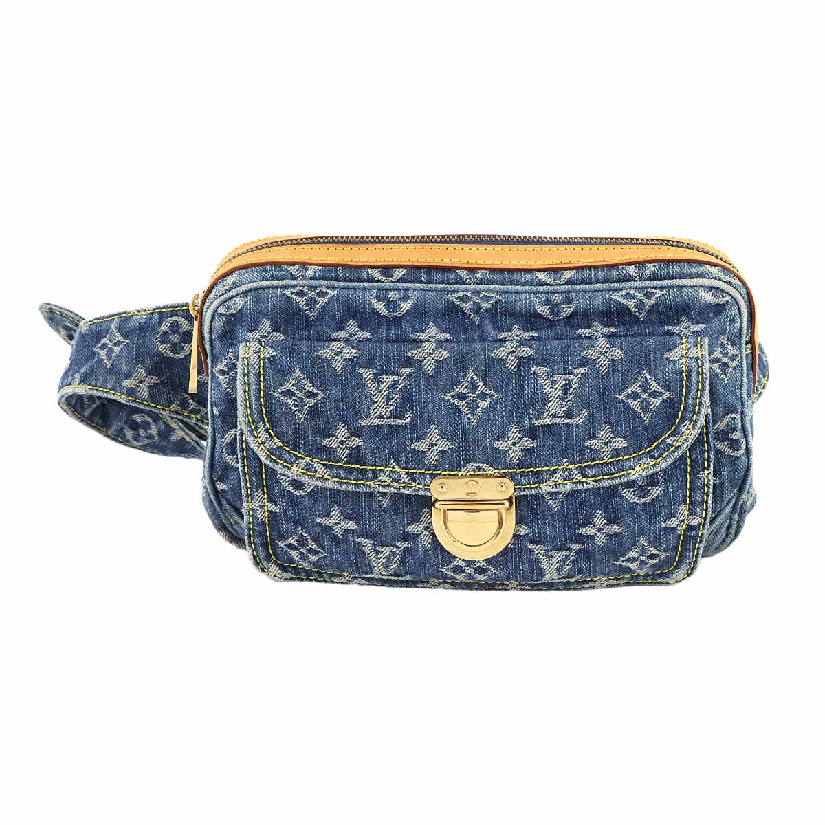 LOUIS VUITTON モノグラム デニム バムバッグ ウエスト ポーチ ボディ バッグ ブルー M95347 ゴールド 金具 Bum Bag ルイ ヴィトン 90307094