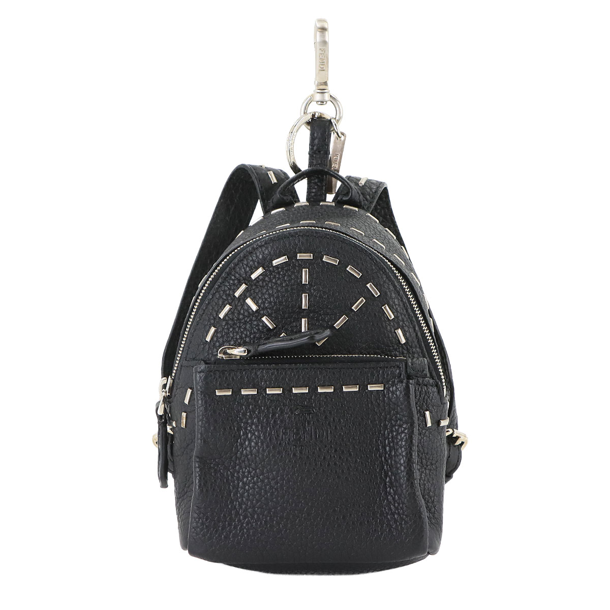 FENDI バックパック型 キーホルダー バッグチャーム レザー ブラック シルバー 金具 7AR471 Backpack Charm フェンディ 90307125