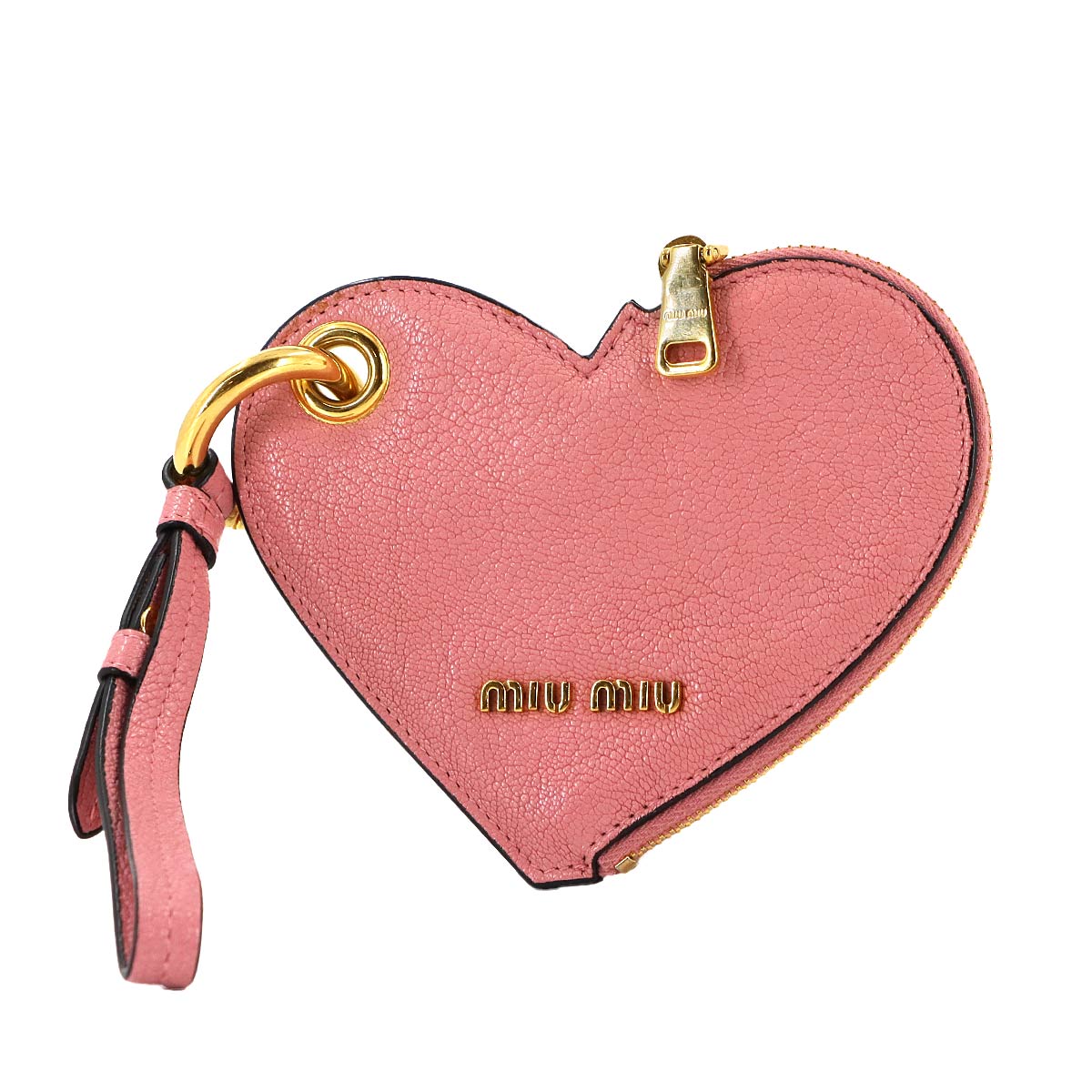 MIUMIU ハート コインケース 小物入れ レザー ピンク ストラップ付き ゴールド 金具 Coin Case ミュウミュウ 90308514