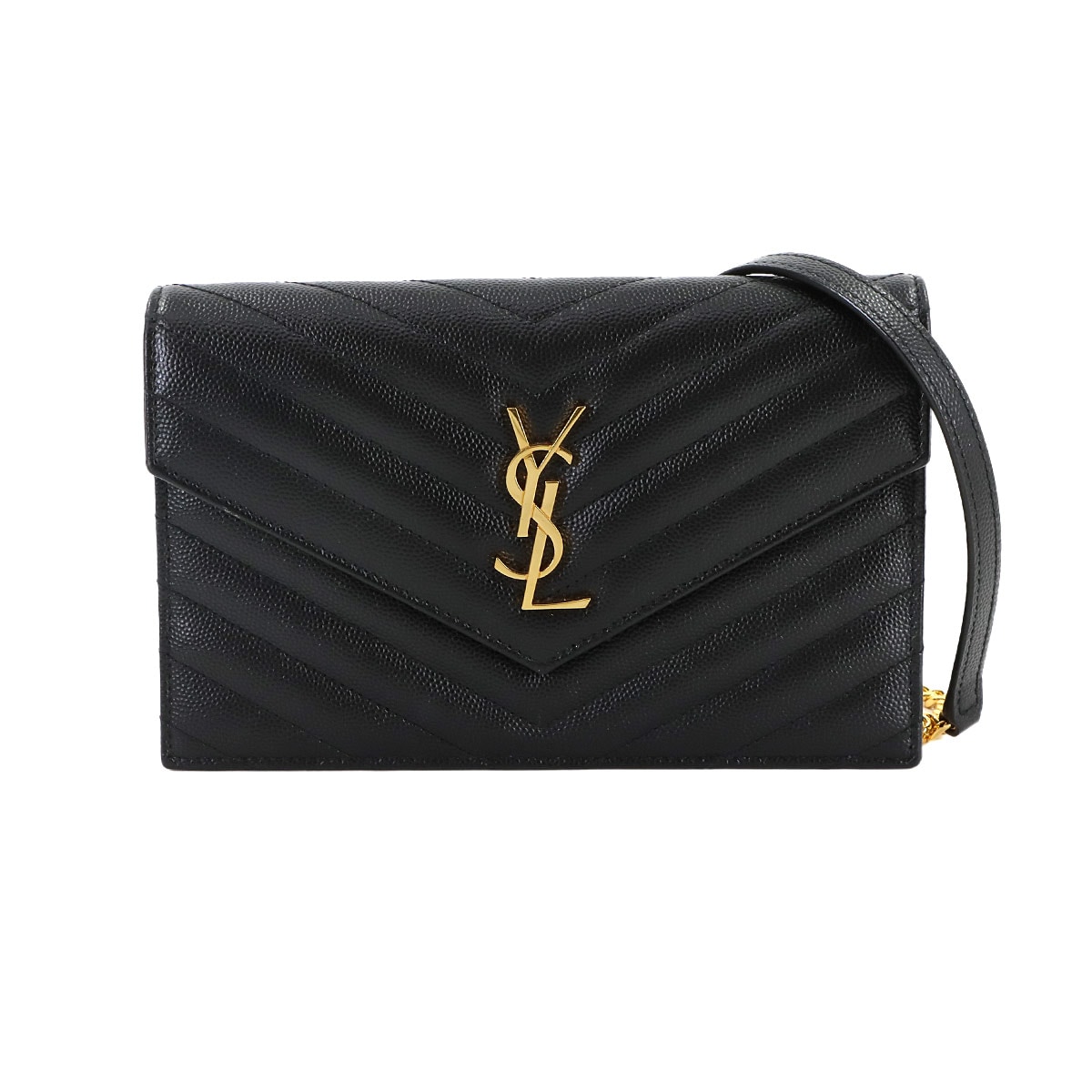 SAINT LAURENT カサンドラ エンベロープ チェーン ウォレット 長財布 レザー ブラック 742920 ゴールド 金具 Cassandre Envelope Chain Wallet サンローラン 90296842