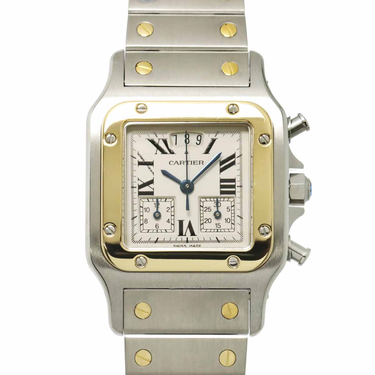 Cartier サントスガルベLM クロノリフレックス パーペチュアルカレンダー コンビ W20042C4 メンズ 腕時計 デイト アイボリー YG イエローゴールド クォーツ ウォッチ Santos カルティエ 90265710