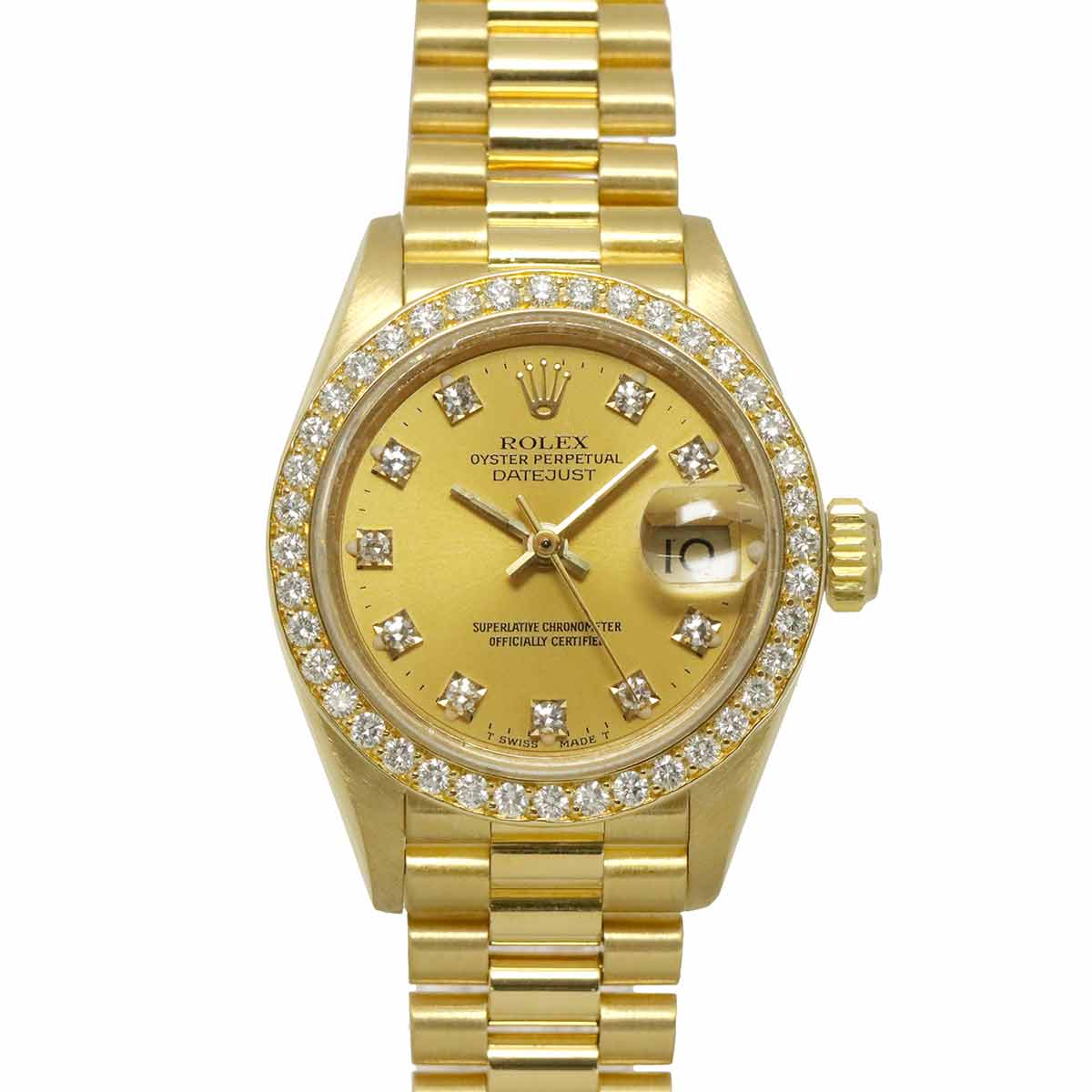 ROLEX デイトジャスト 69138G R番 ダイヤベゼル レディース 腕時計 10P ダイヤ K18YG イエローゴールド 金無垢 オートマ 自動巻き ウォッチ Datejust ロレックス 90304123