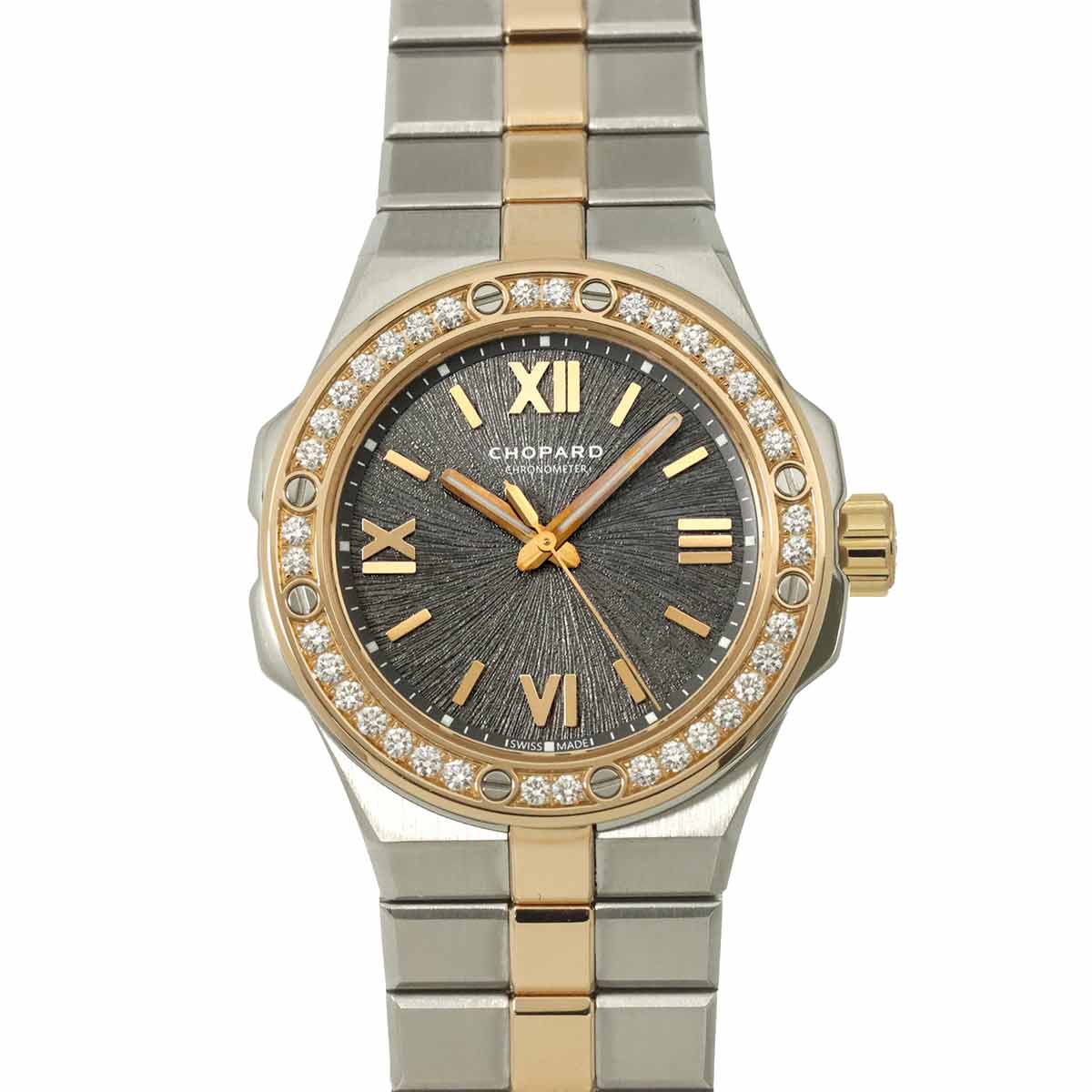 Chopard アルパイン イーグル 33 コンビ 298617-6002 ダイヤ ベゼル レディース 腕時計 グレー K18PG ピンクゴールド オートマ 自動巻き ウォッチ Alpine Eagle ショパール 90304158