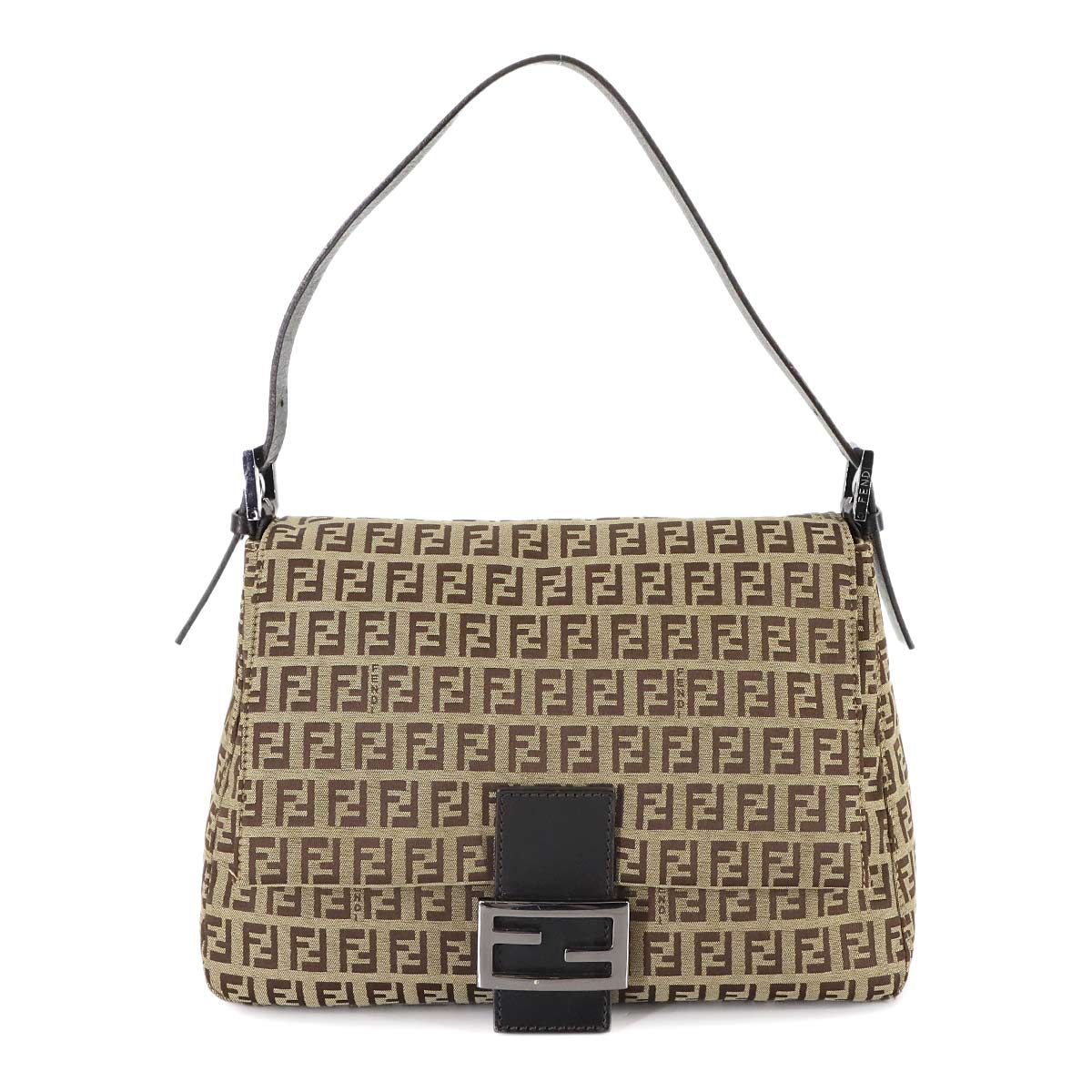 FENDI ズッキーノ マンマバゲット ショルダー バッグ キャンバス ベージュ ブラウン 8BR001 シルバー 金具 Zucchino Mamma Baguette フェンディ 90307140