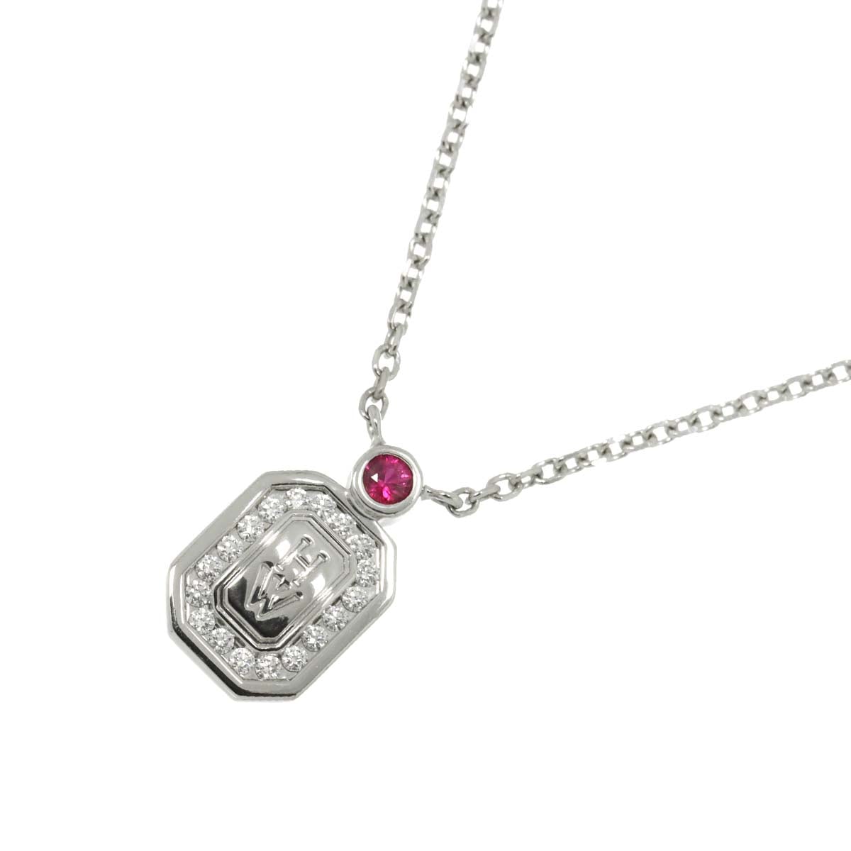 HARRY WINSTON HW ロゴ ルビー ダイヤ ネックレス 45cm Pt プラチナ Necklace【証明書付き】ハリーウィンストン 90305374