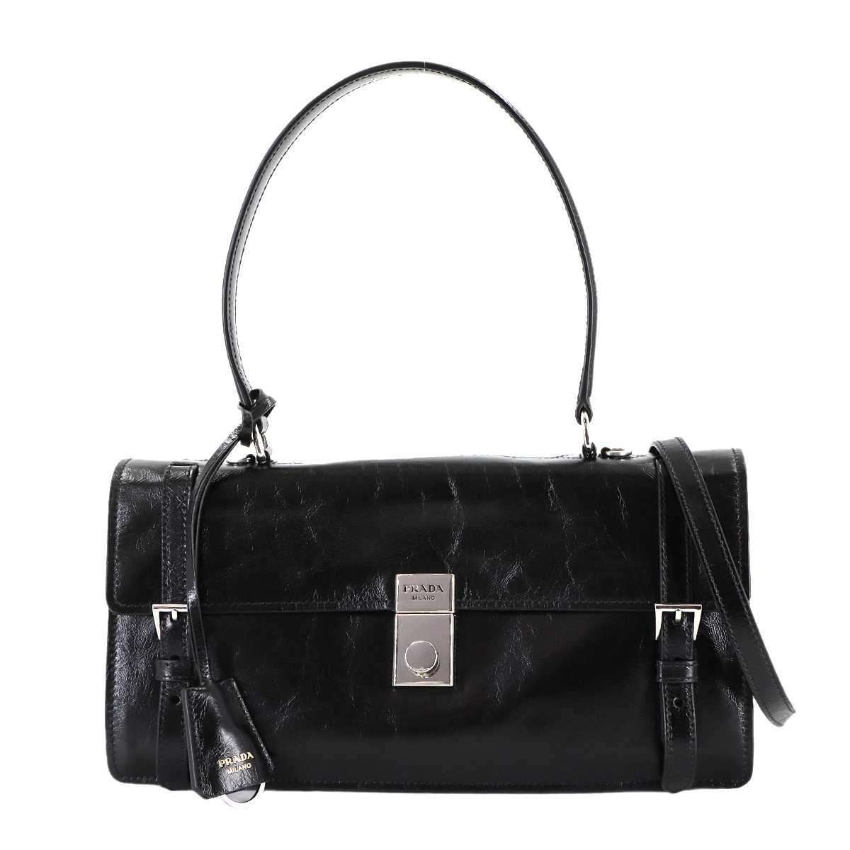 PRADA 2way ハンド ショルダー バッグ レザー ブラック 1BN026 シルバー 金具 Hand Shoulder Bag プラダ 90306087