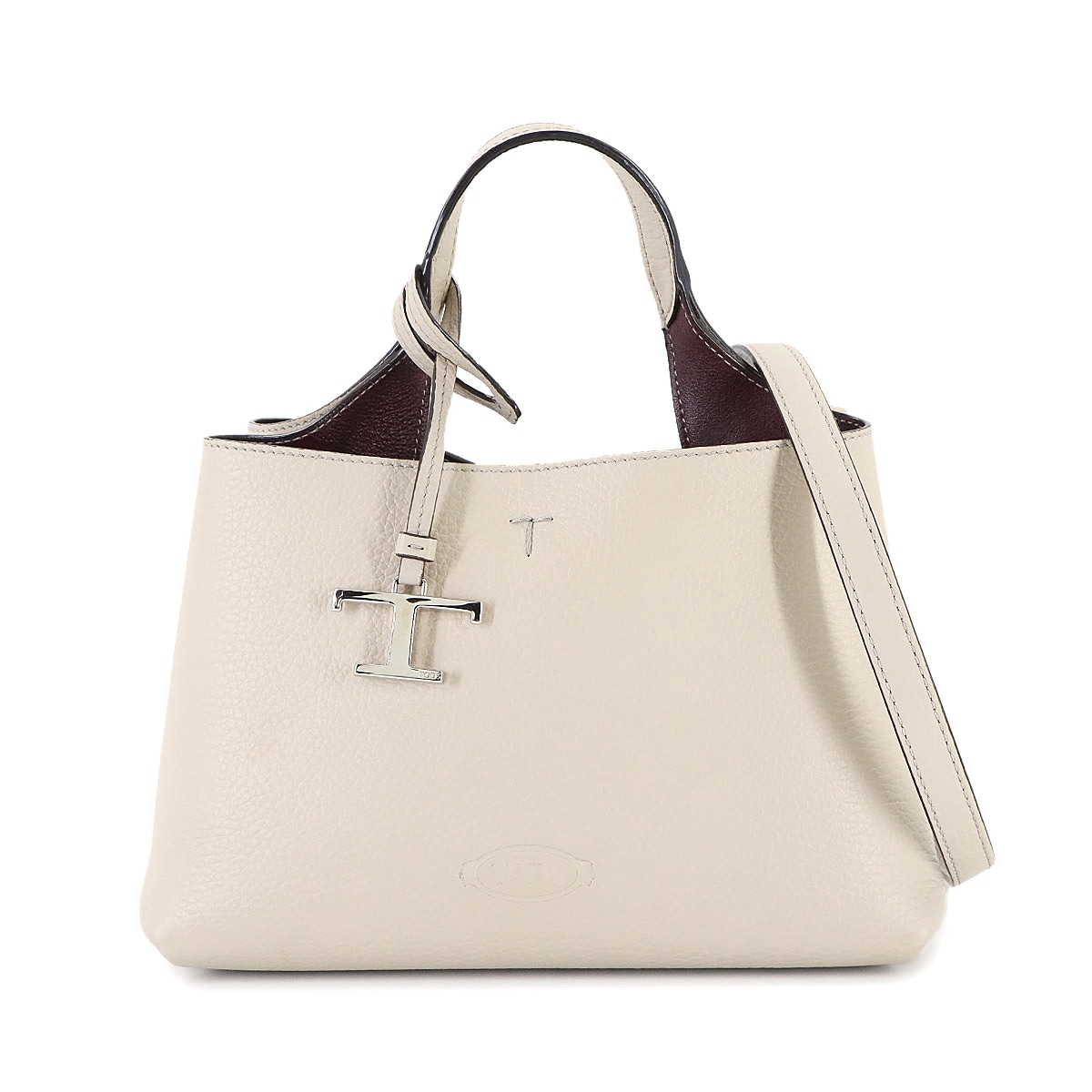 TOD'S Tタイムレス マイクロ 2way ハンド ショルダー バッグ レザー ベージュ XBWAPAEL000QRI シルバー 金具 Hand Shoulder Bag トッズ 90306094