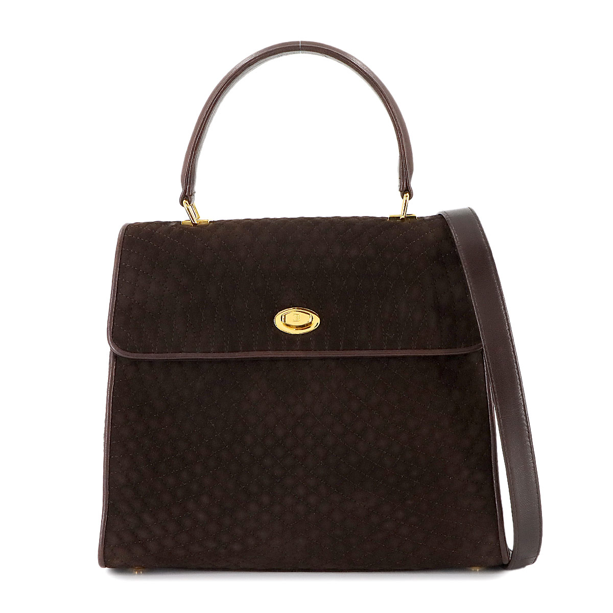 BALLY キルティング 2way ハンド ショルダー バッグ スエード レザー ブラウン ゴールド 金具 Quilting Bag バリー 90306460