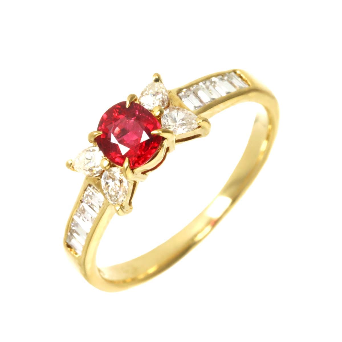 リング 9号 ルビー 0.47ct ダイヤ 0.43ct K18 YG イエローゴールド 750 指輪 Ruby Ring 90305588