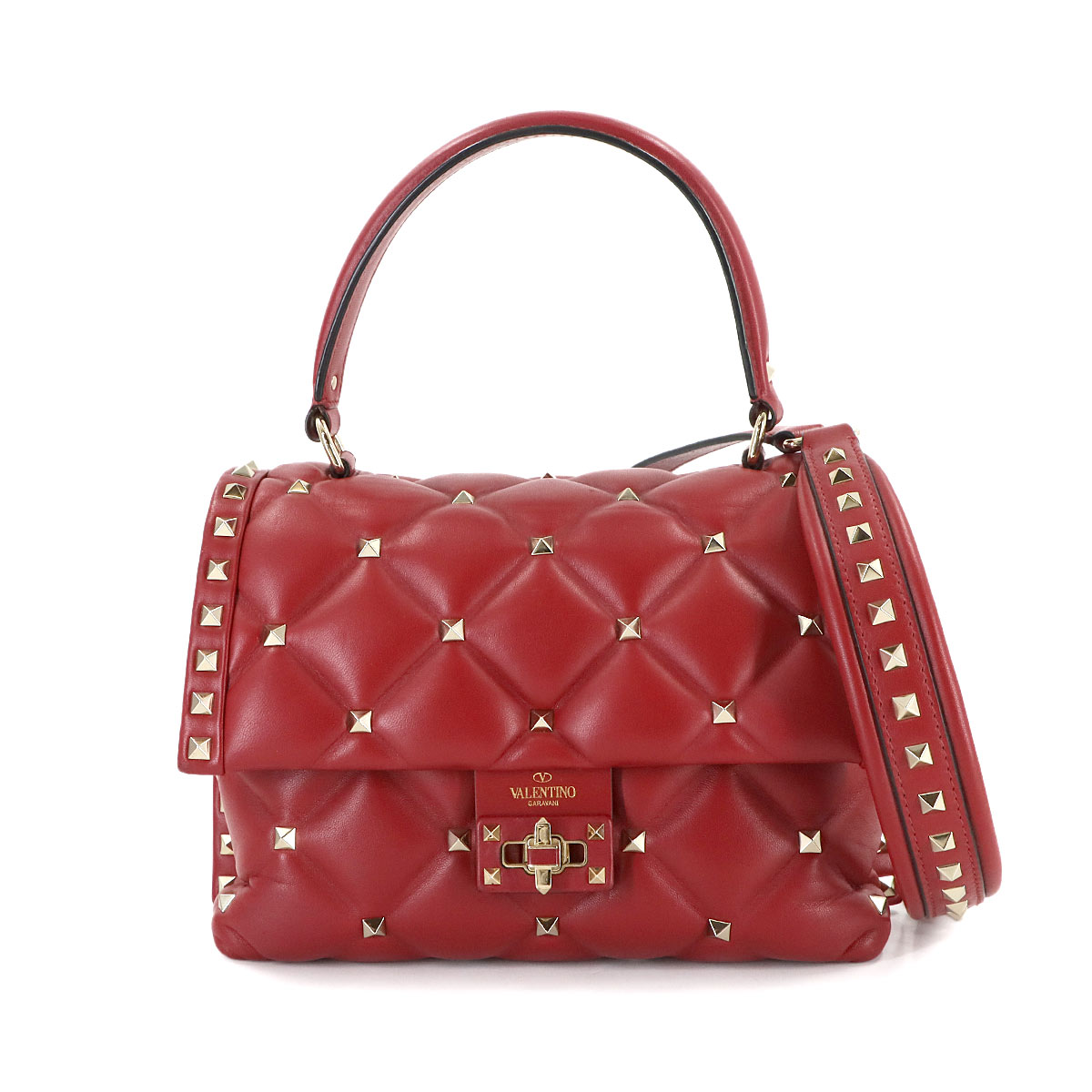 VALENTINO GARAVANI キャンディスタッズ 2way ハンド ショルダー バッグ レザー レッド ゴールド 金具 Candy Studs Bag ヴァレンティノ ガラヴァーニ 90306110