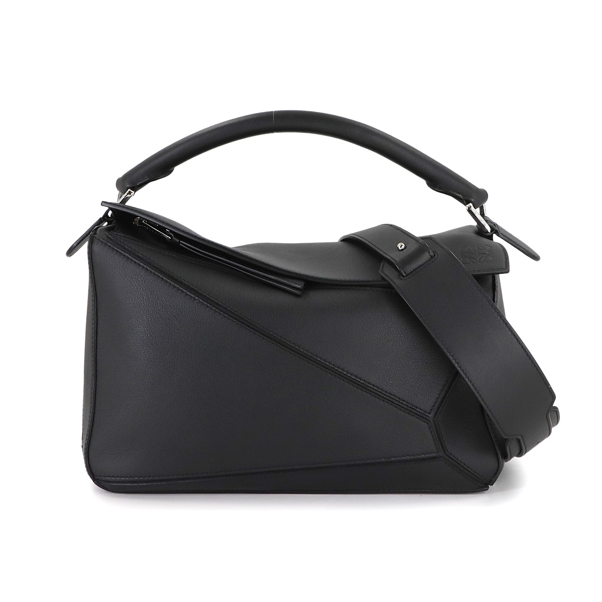 LOEWE パズルバッグ ミディアム 2way ハンド ショルダー バッグ レザー ブラック Pazzle Bag ロエベ 90307309