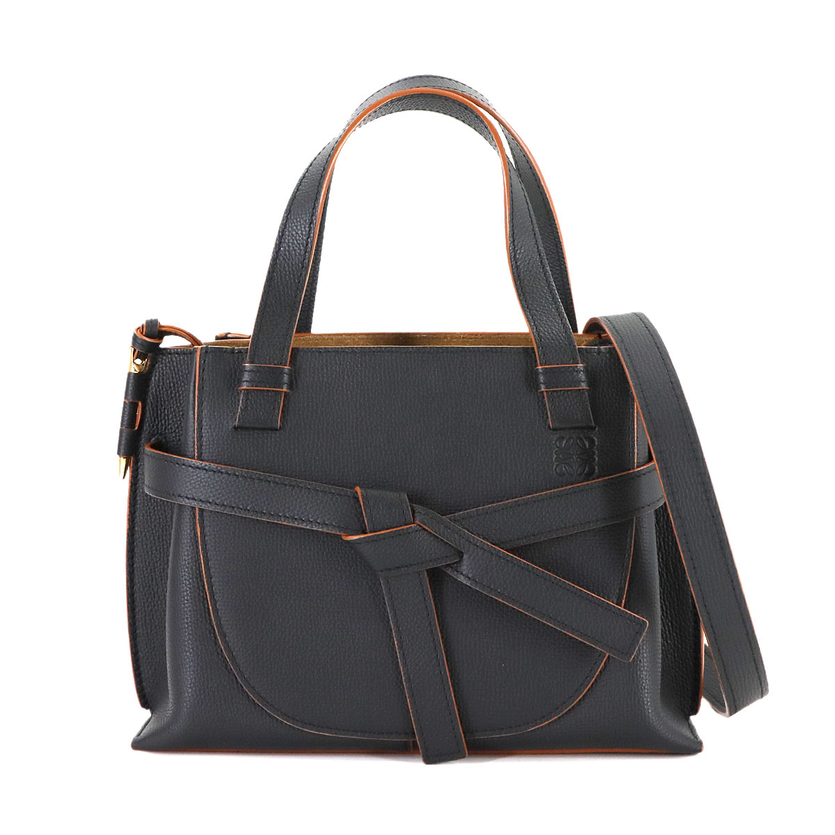 LOEWE ゲート トップハンドル ミニ 2way ハンド ショルダー バッグ レザー ブラック ブラウン A650Z99X05 Gate Bag ロエベ 90307530